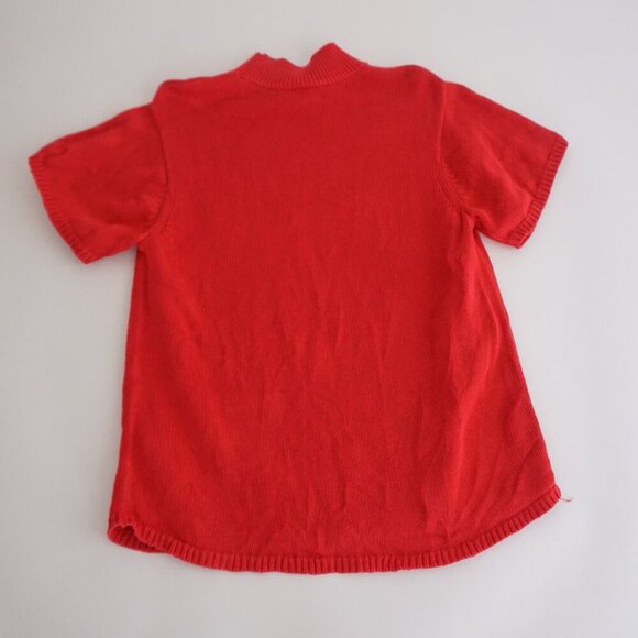Adidas Red 100% Cotton Knit Big Trefoil Logo Mockneck Short Sleeve Sweater S - Picture 10 of 15